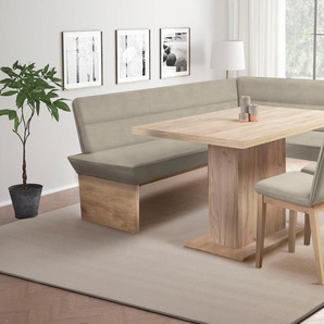 Eckbankgruppe HOME AFFAIRE Beluna + Cross Essecke Sitzgruppe Eckbank Küchenbank BESTSELLER, braun (latte), B:210cm H:89cm T:169cm, Polyester, FSC-zertifiziertes Massivholz, FSC-zertifizierter Holzwerkstoff, Sitzmöbel-Sets, Sitzgruppe Esszimmer Stühle