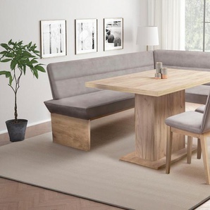 Eckbankgruppe HOME AFFAIRE Beluna + Cross Essecke Sitzgruppe Eckbank Küchenbank BESTSELLER, grau, B:210cm H:89cm T:169cm, Polyester, FSC-zertifiziertes Massivholz, FSC-zertifizierter Holzwerkstoff, Sitzmöbel-Sets, Sitzgruppe Esszimmer Stühle Tisch und