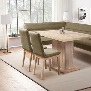 Eckbankgruppe HOME AFFAIRE Beluna + Cross Essecke Sitzgruppe Eckbank Küchenbank BESTSELLER, braun (cappuccino), B:210cm H:89cm T:169cm, Polyester, FSC-zertifiziertes Massivholz, FSC-zertifizierter Holzwerkstoff, Sitzmöbel-Sets, Sitzgruppe Esszimmer Stühle