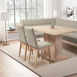 Eckbankgruppe HOME AFFAIRE Beluna + Cross Essecke Sitzgruppe Eckbank Küchenbank BESTSELLER, braun (latte), B:210cm H:89cm T:169cm, Polyester, FSC-zertifiziertes Massivholz, FSC-zertifizierter Holzwerkstoff, Sitzmöbel-Sets, Sitzgruppe Esszimmer Stühle