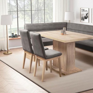 Eckbankgruppe HOME AFFAIRE Beluna + Cross Essecke Sitzgruppe Eckbank Küchenbank BESTSELLER, grau (dunkelgrau), B:210cm H:89cm T:169cm, Polyester, FSC-zertifiziertes Massivholz, FSC-zertifizierter Holzwerkstoff, Sitzmöbel-Sets, Sitzgruppe Esszimmer Stühle