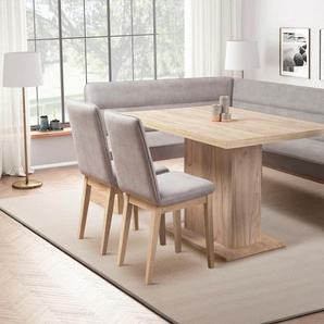 Eckbankgruppe HOME AFFAIRE Beluna + Cross Essecke Sitzgruppe Eckbank Küchenbank BESTSELLER, grau, B:210cm H:89cm T:169cm, Polyester, FSC-zertifiziertes Massivholz, FSC-zertifizierter Holzwerkstoff, Sitzmöbel-Sets, Sitzgruppe Esszimmer Stühle Tisch und
