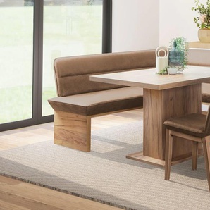 Eckbankgruppe HOME AFFAIRE Beluna + Cross Essecke Sitzgruppe Eckbank Küchenbank BESTSELLER, braun (cognac), B:210cm H:89cm T:169cm, Polyester, FSC-zertifiziertes Massivholz, FSC-zertifizierter Holzwerkstoff, Sitzmöbel-Sets, Sitzgruppe Esszimmer Stühle