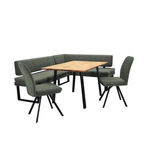 Eckbankgruppe HOME AFFAIRE Kakan Sitzmöbel-Sets Gr. B/H/T: 207 cm x 85 cm x 168 cm, Chenille, langer Schenkel links, grün (graugrün, schwarz) Eckbankgruppen Eckbank mit Wellenfederung im Sitz