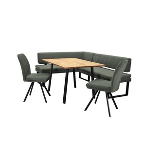 Eckbankgruppe HOME AFFAIRE Kakan Sitzmöbel-Sets Gr. B/H/T: 207 cm x 85 cm x 168 cm, Chenille, langer Schenkel rechts, grün (graugrün, schwarz) Eckbankgruppen Eckbank mit Wellenfederung im Sitz