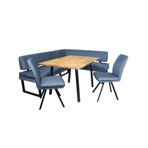 Eckbankgruppe HOME AFFAIRE Kakan Sitzmöbel-Sets Gr. B/H/T: 207 cm x 85 cm x 168 cm, Samtvelours, langer Schenkel links, blau (eisblau, schwarz) Eckbankgruppen Eckbank mit Wellenfederung im Sitz