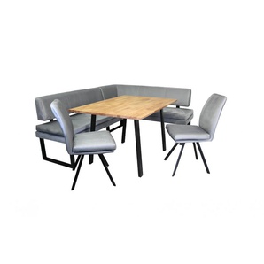 Eckbankgruppe HOME AFFAIRE Kakan Sitzmöbel-Sets Gr. B/H/T: 207 cm x 85 cm x 168 cm, Samtvelours, langer Schenkel links, grau (hellgrau, schwarz) Eckbankgruppen Eckbank mit Wellenfederung im Sitz