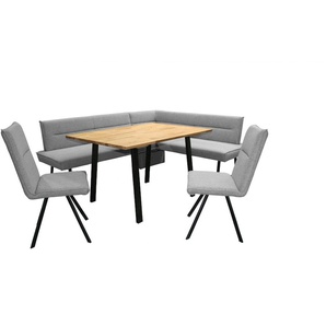 Eckbankgruppe HOME AFFAIRE Sava Sitzmöbel-Sets Gr. B/H/T: 211 cm x 84 cm x 170 cm, Struktur, langer Schenkel links, grau (hellgrau, hellgrau neve 85, schwarz) Eckbankgruppen Eckbank mit Wellenfederung im Sitz, Tisch Massiv Eiche