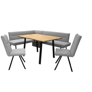 Eckbankgruppe HOME AFFAIRE Sava Sitzmöbel-Sets Gr. B/H/T: 211 cm x 84 cm x 170 cm, Struktur, langer Schenkel rechts, grau (hellgrau, hellgrau neve 85, schwarz) Eckbankgruppen Eckbank mit Wellenfederung im Sitz, Tisch Massiv Eiche