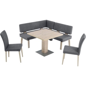 Eckbankgruppe K+W KOMFORT & WOHNEN Santos I Sitzmöbel-Sets Gr. Microfaser Struktur 755, blau (ocean) Eckbankgruppen gleichschenklig 157cm, zwei 4-Fußholzstühle und Tisch 90x90cm, Eiche