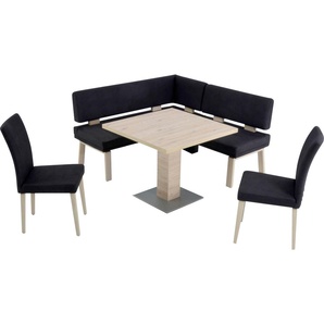 Eckbankgruppe K+W KOMFORT & WOHNEN Santos I Sitzmöbel-Sets Gr. Microfaser Struktur 755, braun (darkbrown) Eckbankgruppen gleichschenklig 157cm, zwei 4-Fußholzstühle und Tisch 90x90cm, Eiche