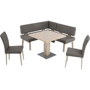 Eckbankgruppe K+W KOMFORT & WOHNEN Santos I Sitzmöbel-Sets Gr. Microfaser Struktur 755, grau (darkgrey) Eckbankgruppen gleichschenklig 157cm, zwei 4-Fußholzstühle und Tisch 90x90cm, Eiche
