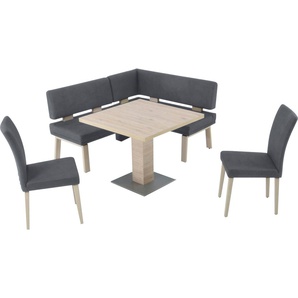 Eckbankgruppe K+W KOMFORT & WOHNEN Santos I Sitzmöbel-Sets Gr. B/H/T: 133 cm x 87 cm x 157 cm, Microfaser Struktur 755, blau (ocean 1) Eckbankgruppen rechtslinks Schenkel 157cm, zwei 4 Holzstühle und Tisch 90x90cm