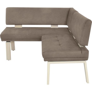Eckbankgruppe K+W KOMFORT & WOHNEN Santos I Sitzmöbel-Sets Gr. B/H/T: 157 cm x 87 cm x 133 cm, Microfaser Struktur 755, beige (sand) Eckbankgruppen rechtslinks Schenkel 157cm, zwei 4 Holzstühle und Tisch 90x90cm
