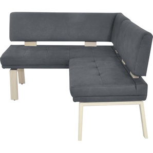 Eckbankgruppe K+W KOMFORT & WOHNEN Santos I Sitzmöbel-Sets Gr. B/H/T: 157 cm x 87 cm x 133 cm, Microfaser Struktur 755, blau (ocean) Eckbankgruppen rechtslinks Schenkel 157cm, zwei 4 Holzstühle und Tisch 90x90cm