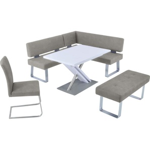 Eckbankgruppe K+W KOMFORT & WOHNEN Santos II Sitzmöbel-Sets Gr. Microfaser Struktur 755, langer Schenkel links, grau (lightgrey) Eckbankgruppen Schenkel 180cm, Hockerbank, Freischwinger und Funktionstisch 120x80x75