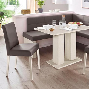 Eckbankgruppe MASSIVLINE & MORE Anna, braun (holzwerkstoff mit farbe weiß, lotos 5093 dunkelbraun, dunkelbraun, weiß), Kunstleder, Langer Schenkel links (169/130cm), Holzwerkstoff, Kunstleder, Sitzmöbel-Sets, mit 2 Stühlen mit massiven Gestell