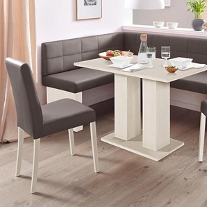 Eckbankgruppe MASSIVLINE & MORE Anna, braun (holzwerkstoff mit farbe weiß, lotos 5093 dunkelbraun, dunkelbraun, weiß), Kunstleder, Langer Schenkel rechts (130/169cm), Holzwerkstoff, Kunstleder, Sitzmöbel-Sets, mit 2 Stühlen mit massiven Gestell