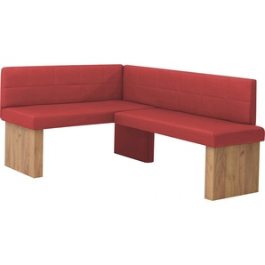 Eckbankgruppe MASSIVLINE & MORE Anna, rot (holzwerkstoff mit farbe sonoma eiche, lotos 5269 rot, rot, eichefarben), Kunstleder, Langer Schenkel rechts (130/169cm), Holzwerkstoff, Kunstleder, Sitzmöbel-Sets, mit 2 Stühlen mit massiven Gestell
