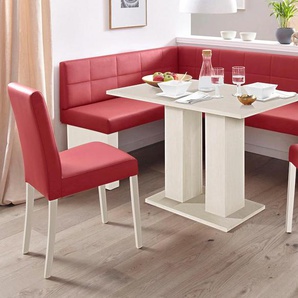 Eckbankgruppe MASSIVLINE & MORE Anna, rot (holzwerkstoff mit farbe weiß, lotos 5269 rot, rot, weiß), Kunstleder, Langer Schenkel rechts (130/169cm), Holzwerkstoff, Kunstleder, Sitzmöbel-Sets, mit 2 Stühlen mit massiven Gestell