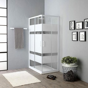 Eckdusche 70X90 Cm Mit Querstreifen Dekor Und Rahmen In Weiss Venere