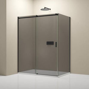 Eckdusche mit Schiebetür Bernstein NT806 flex Schwarz matt Nano Graues Glas 120x100 cm 6mm ESG-Sicherheitsglas