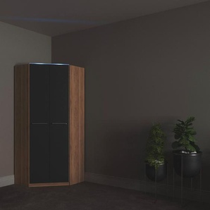 Eckkleiderschrank PRIESS Barcelona Schränke Gr. B/H/T: 78 cm x 193 cm x 78 cm, Tiefe Seitenteil 36 cm, mit Beleuchtung, braun (eichefarben artisan, schwarz) Eckschränke in 2 Tiefen