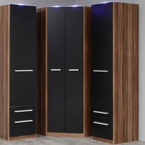 Eckkleiderschrank PRIESS Barcelona Schränke Gr. B/H/T: 78 cm x 193 cm x 78 cm, Tiefe Seitenteil 36 cm, mit Beleuchtung, schwarz (nussbaumfarben, schwarz) Eckschränke in 2 Tiefen