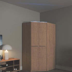 Eckkleiderschrank PRIESS Barcelona Schränke Gr. B/H/T: 95 cm x 193 cm x 95 cm, Tiefe Seitenteil 54 cm, mit Beleuchtung, braun (edelbuchefarben) Eckschränke in 2 Tiefen