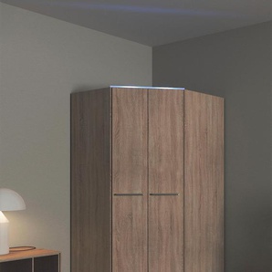 Eckkleiderschrank PRIESS Barcelona Schränke Gr. B/H/T: 95 cm x 193 cm x 95 cm, Tiefe Seitenteil 54 cm, mit Beleuchtung, braun (struktureichefarben hell) Eckschränke in 2 Tiefen