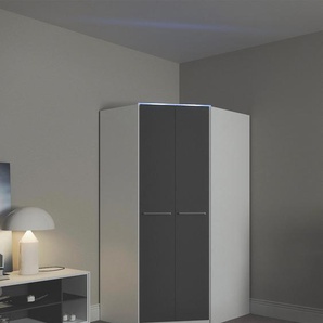 Eckkleiderschrank PRIESS Barcelona Schränke Gr. B/H/T: 95 cm x 193 cm x 95 cm, Tiefe Seitenteil 54 cm, mit Beleuchtung, schwarz-weiß (weiß, schwarz) Eckschränke in 2 Tiefen