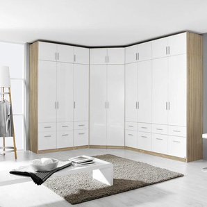 Eckkleiderschrank RAUCH Celle Schränke Gr. B/H/T: 117 cm x 197 cm x 117 cm, 2 St., weiß (struktureichefarben hell, hochglanz weiß) Eckkleiderschrank Kleiderschrank Eckschränke Schränke