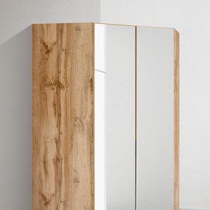 Eckkleiderschrank WIMEX New York Schränke Gr. B/H/T: 90 cm x 208 cm x 56 cm, braun (plankeneichefarben) Eckkleiderschrank Kleiderschrank Schranksystem Eckschränke Schränke mit Spiegeltüren und LED Leuchte
