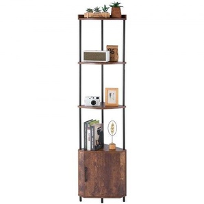 Eckregal mit 5 Ebenen, Eckständer mit LED-Licht & Türen, Displayregal Lagerregal mit Metallrahmen & Holzregalen, Standregal Ausstellungsbücherregal für Schlafzimmer Wohnzimmer Büro Braun ZLSZJSNJTMK6RH88N001V9