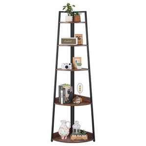 Eckregal mit 5 Ebenen, hoher Eckständer Pflanzenregal, Displayregal Lagerregal mit Metallrahmen & Holzregalen, Standregal Ausstellungsbücherregal für Schlafzimmer Wohnzimmer Büro Braun ZLSZJSNJTMK7YJ7FI001V0