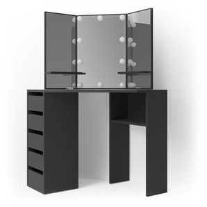 Eckschminktisch Arielle, Schwarz, 110 cm mit led Beleuchtung Vicco