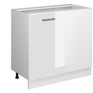 Eckschrank für Haushaltsgegenstände R-Line, Weiß Hochglanz, 86 cm mit Tür, mit Arbeitsplatte Vicco