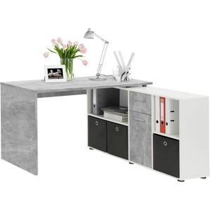 Eckschreibtisch FMD Lex, Schreibtisch / Sideboard Tische Gr. B/H/T: 136 cm x 74 cm x 66,5 cm, grau (betonfarben, weiß) Eckschreibtische