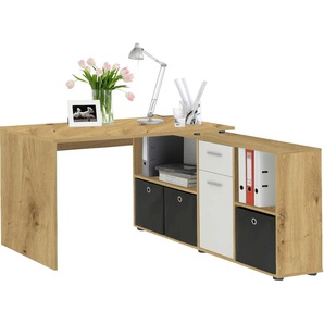 Eckschreibtisch FMD Lex, Schreibtisch / Sideboard Tische Gr. B/H/T: 136 cm x 74 cm x 66,5 cm, weiß (artisan, oak, weiß) Eckschreibtische
