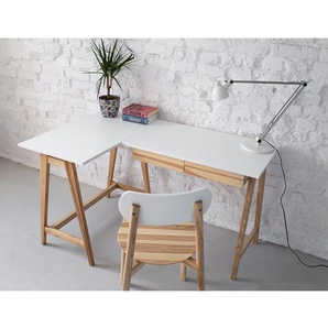 Eckschreibtisch 135cm Schublade rechts Weiß/Weiß