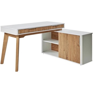 Eckschreibtisch, Weiß, Eiche, Metall, 2 Schubladen, rechteckig, konisch, eckig, 120x78.2x141.7 cm, Kabeldurchlass, Stauraum, seitenverkehrt montierbar, Arbeitszimmer, Schreibtische, Eckschreibtische