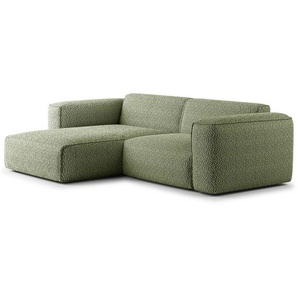 Ecksofa 1,5-Sitzer mit Longchair Grün/Grün Teddy-Bouclé Stoff Bony 260 x 71 x 173cm Longchair davorstehend links Modern