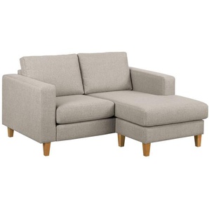 Ecksofa 1-Sitzer mit Longchair Beige/Cappuccino Webstoff Inas 154 x 86 x 140cm Longchair davorstehend rechts Natur
