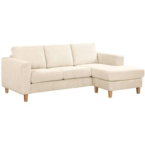 Ecksofa 2-Sitzer mit Longchair Beige Cordstoff Poppy 214 x 86 x 140cm Longchair davorstehend rechts Skandi