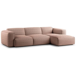 Ecksofa 3-Sitzer mit Longchair Pink/Mauve Teddy-Bouclé Stoff Bony 284cm Longchair davorstehend rechts Modern