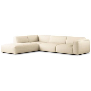 Ecksofa 3-Sitzer mit Recamiere Beige Cordstoff Snor 295 x 71 x 231cm Ottomane davorstehend links Modern