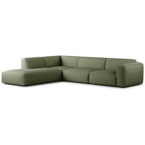Ecksofa 3-Sitzer mit Recamiere Grün/Dunkelgrün Cordstoff Snor 295 x 71 x 231cm Ottomane davorstehend links Modern