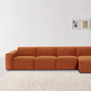 Ecksofa ANDAS Kalix, L-Form Sofas Gr. B/H/T: 376 cm x 70 cm x 141 cm, Cord, Recamiere rechts, orange (terrakotta) Ecksofas auch mit recyceltem Stoff erhältlich