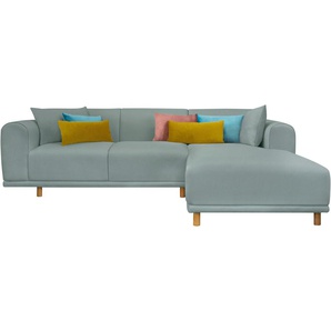 Ecksofa ANDAS Maroon L-Form Sofas Gr. B/H/T: 285 cm x 82 cm x 191 cm, Struktur fein, Recamiere rechts, Inklusive 7 Zierkissen, blau (petrol) Ecksofas
