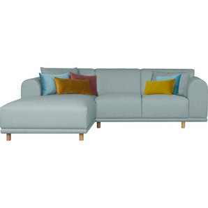 Ecksofa ANDAS Maroon L-Form Sofas Gr. B/H/T: 285 cm x 82 cm x 191 cm, Struktur grob, Recamiere links, Inklusive 7 Zierkissen, blau (petrol) Ecksofas